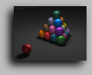 A POV-Ray Rendering of A Pyramid of Multi-colored Golf Balls